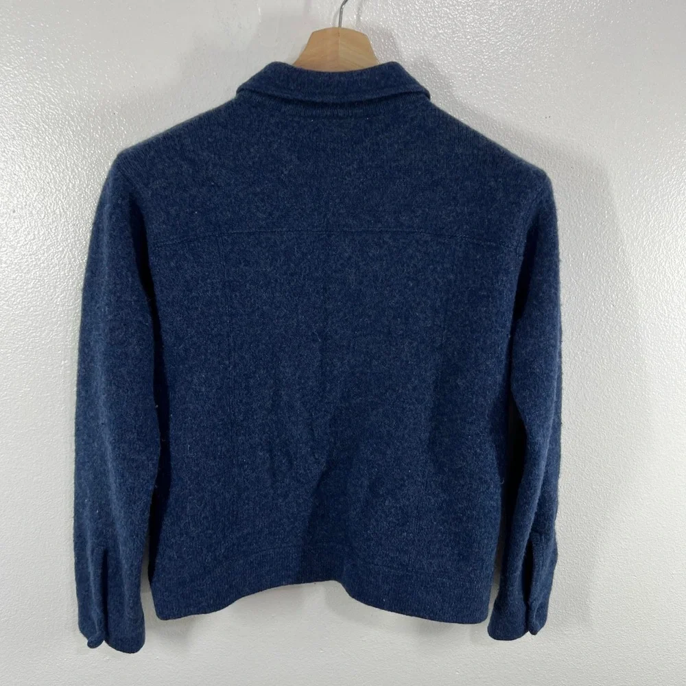 J.Crew Wool Bomber Style Jacket Women's Large Navy Button Front‎ Pocket Coat